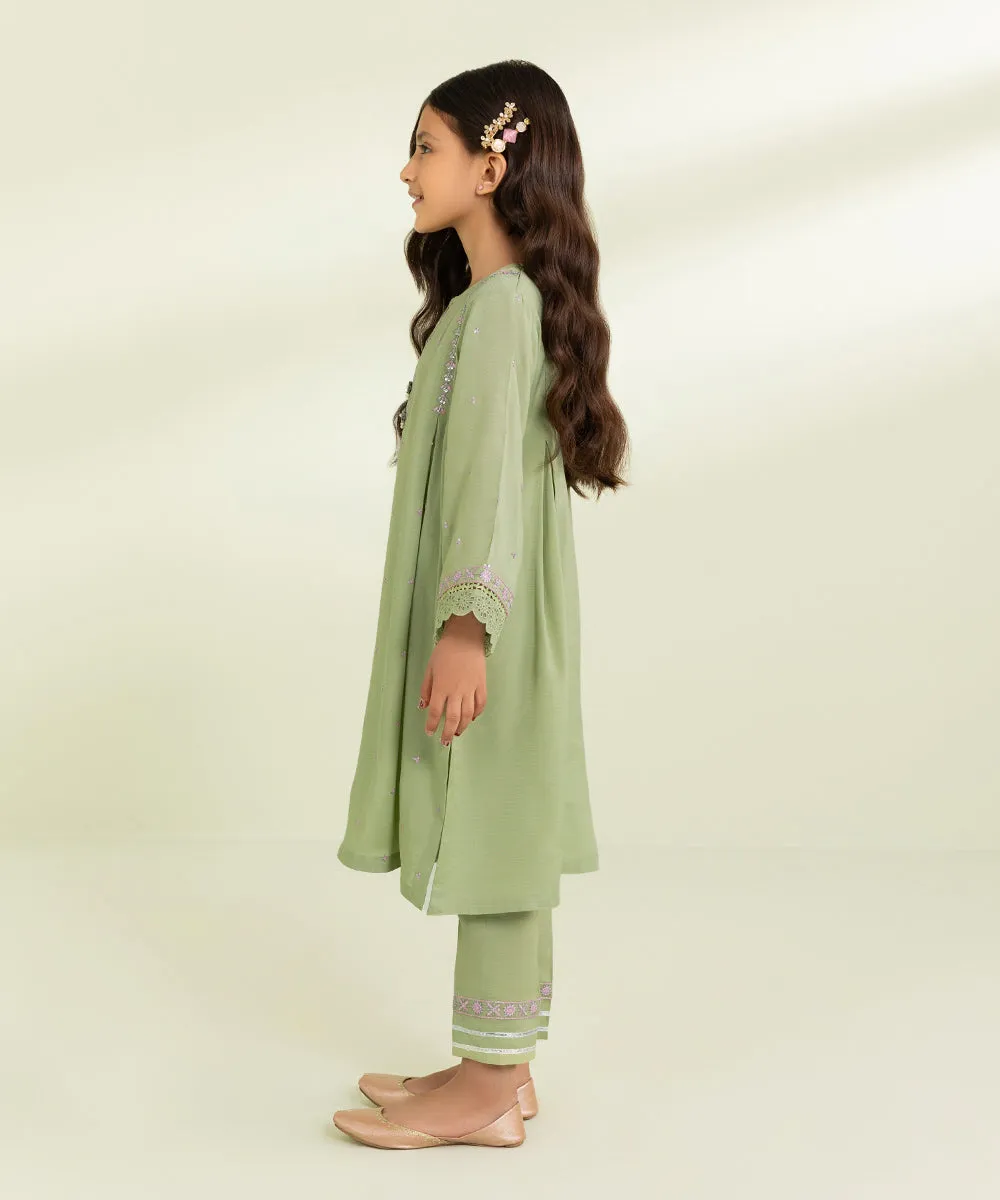 2 Piece - Embroidered Raw Silk Suit