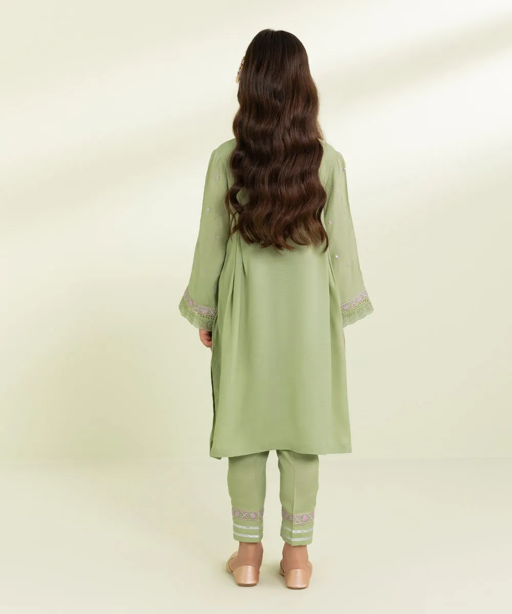 2 Piece - Embroidered Raw Silk Suit