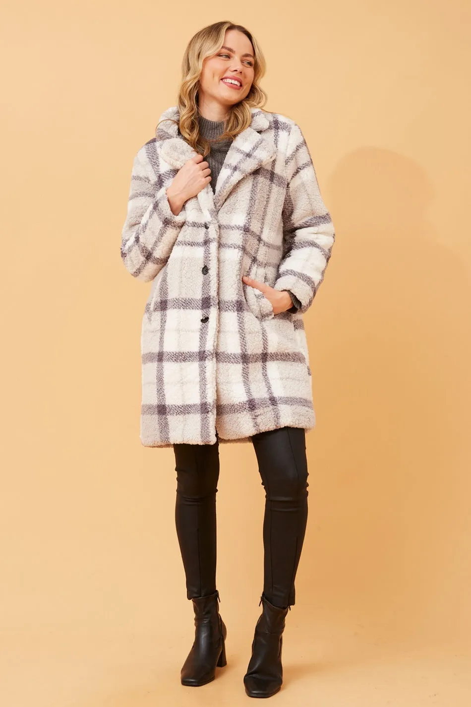 ALASKA CHECK TEDDY FUR COAT