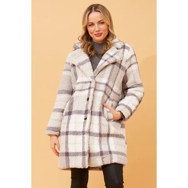 ALASKA CHECK TEDDY FUR COAT