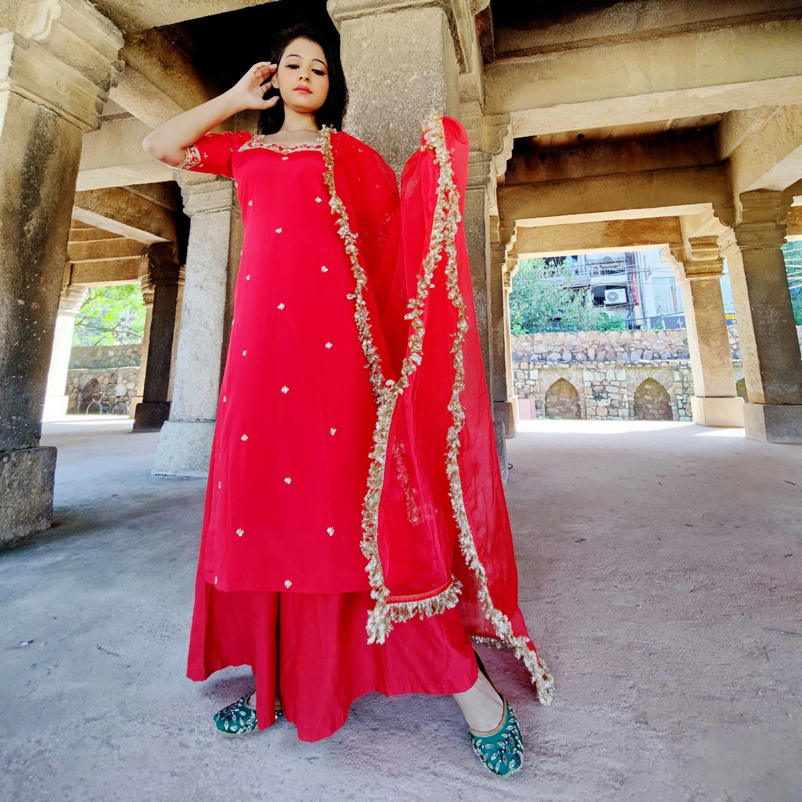 Amaltas Couture's Umaira Red Zardozi Straight Suit - Rent