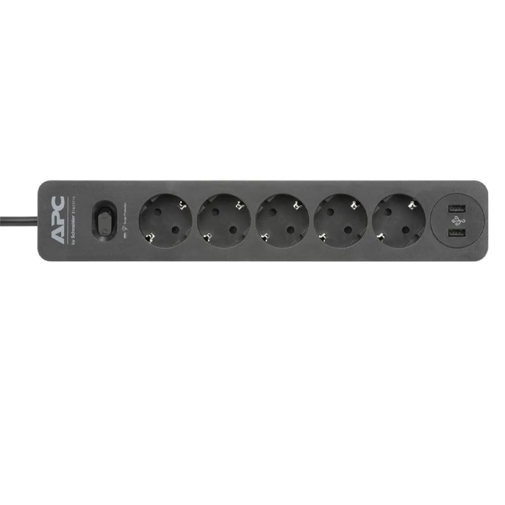 APC Life Is On Essential SurgeArrest PME5U2B-GR 5Port   2USB Power Strip 230V 1.5m