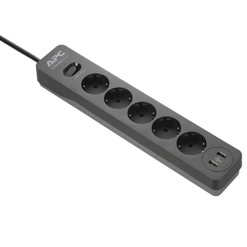 APC Life Is On Essential SurgeArrest PME5U2B-GR 5Port   2USB Power Strip 230V 1.5m