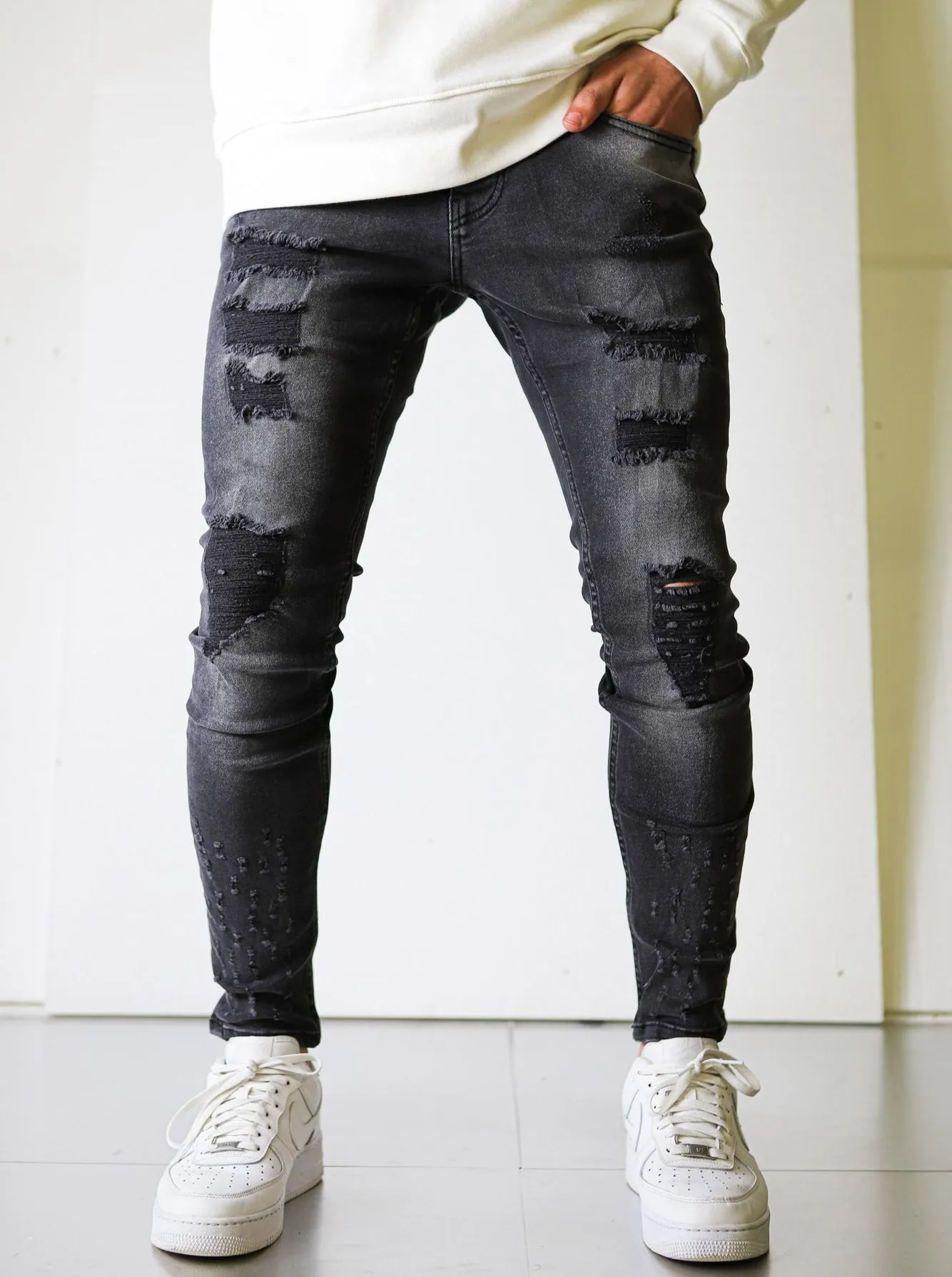 Black Fade Ripped Skinny Jeans