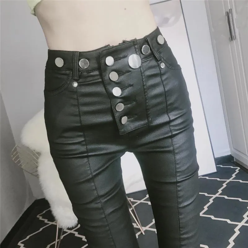 Black Leather High Waist Pants SD00414