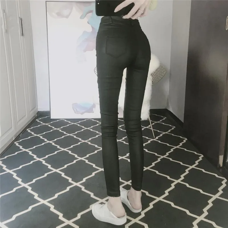 Black Leather High Waist Pants SD00414