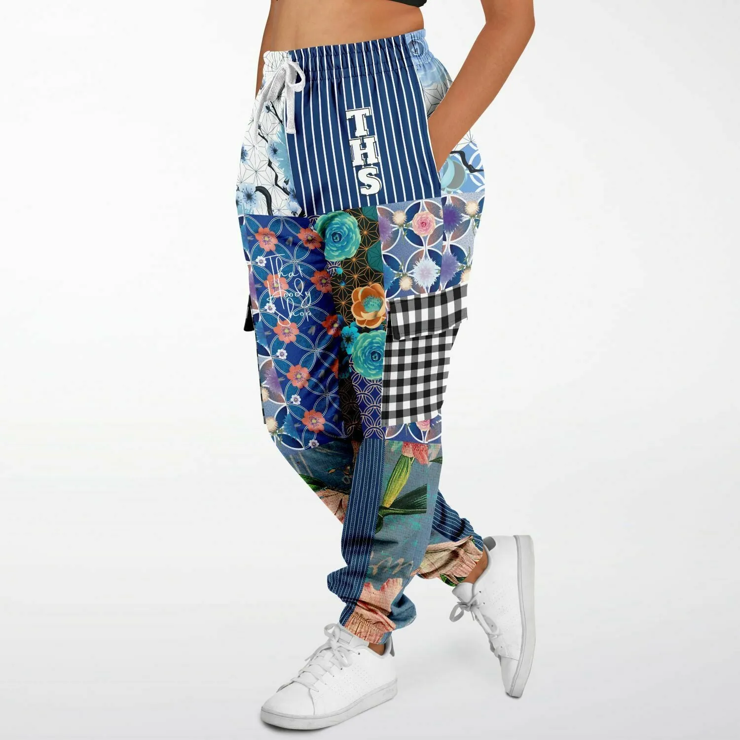 Blue Andalusian Floral Patchwork Unisex Cargo Sweats