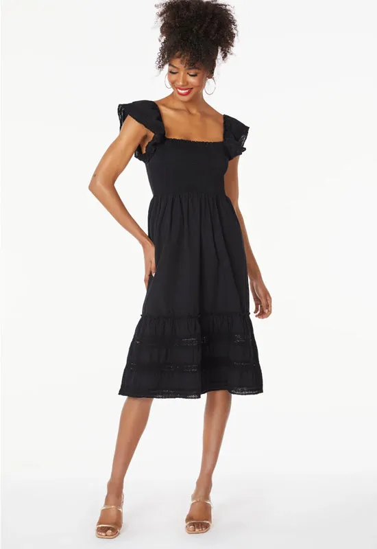 Bobi - Off Shoulder Mix Trim Dress Black