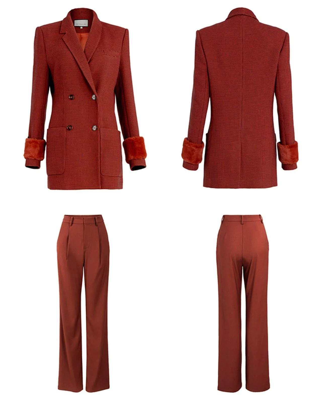 Claret Asymmetric Collar Blazer & Pants Suit Set