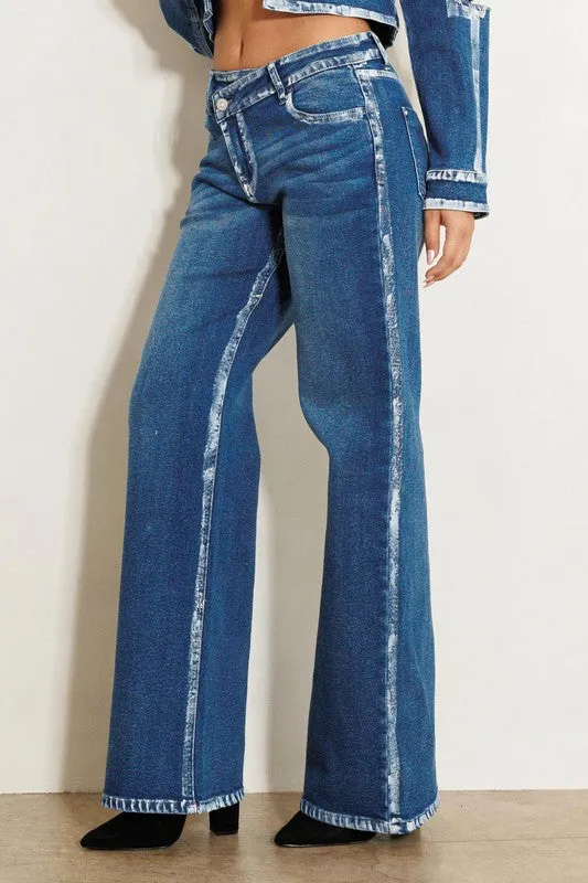 CROSSED LOW RISE HAND BLUSH PAINTING WIDE JEANS