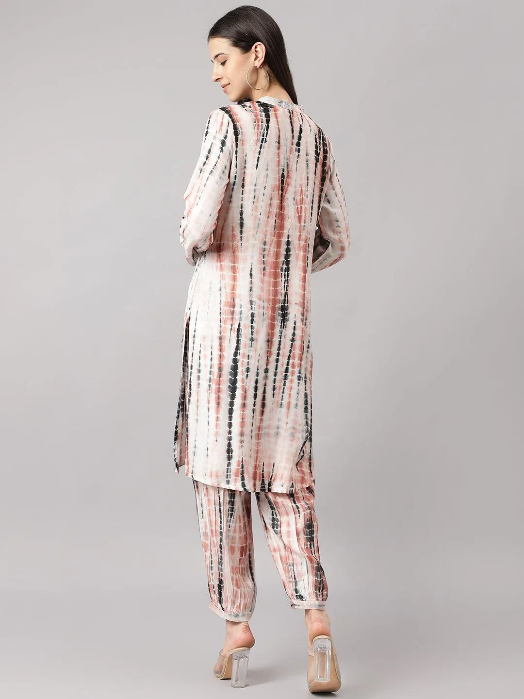 Divena Cream Muslin Tie and Dye Kurta with Ham Cuffed Pant Set