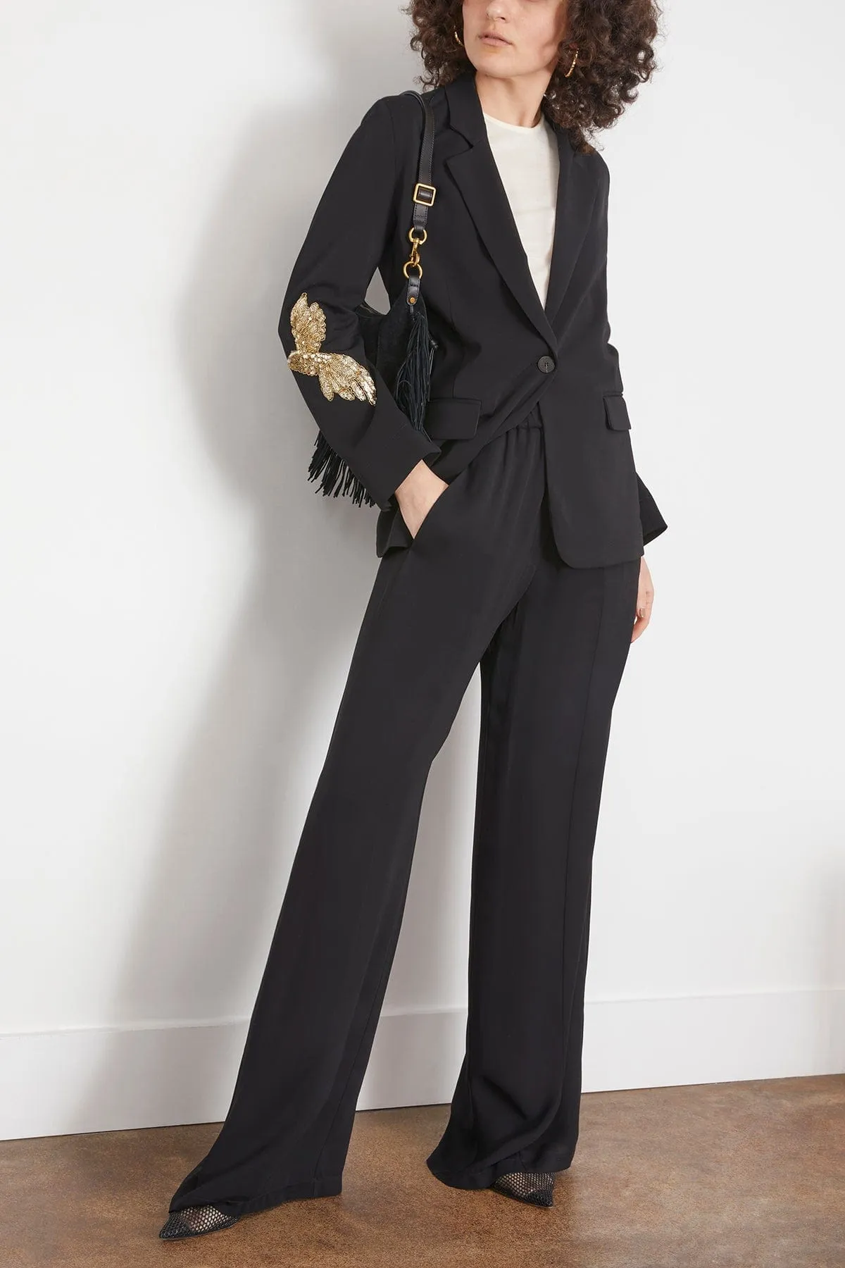 Embroidery Stretch Crepe Cady Jacket in Nero