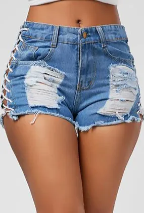 ERICA - LACED-UP DENIM SHORTS