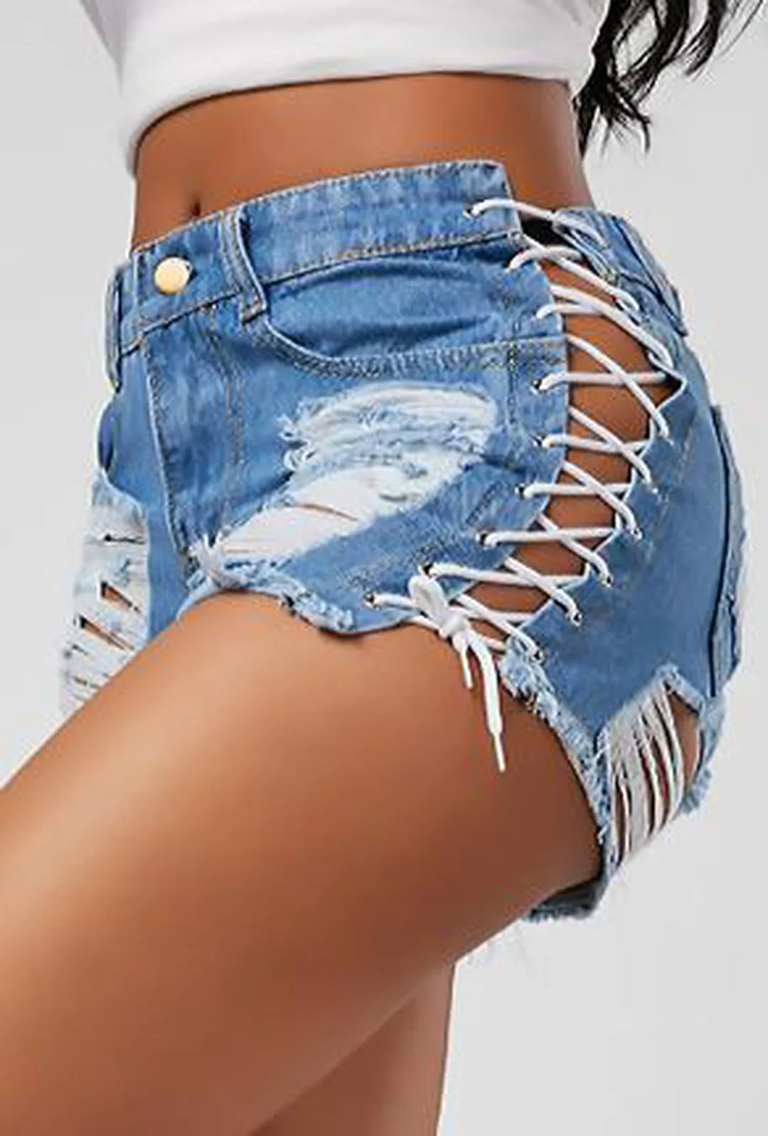 ERICA - LACED-UP DENIM SHORTS