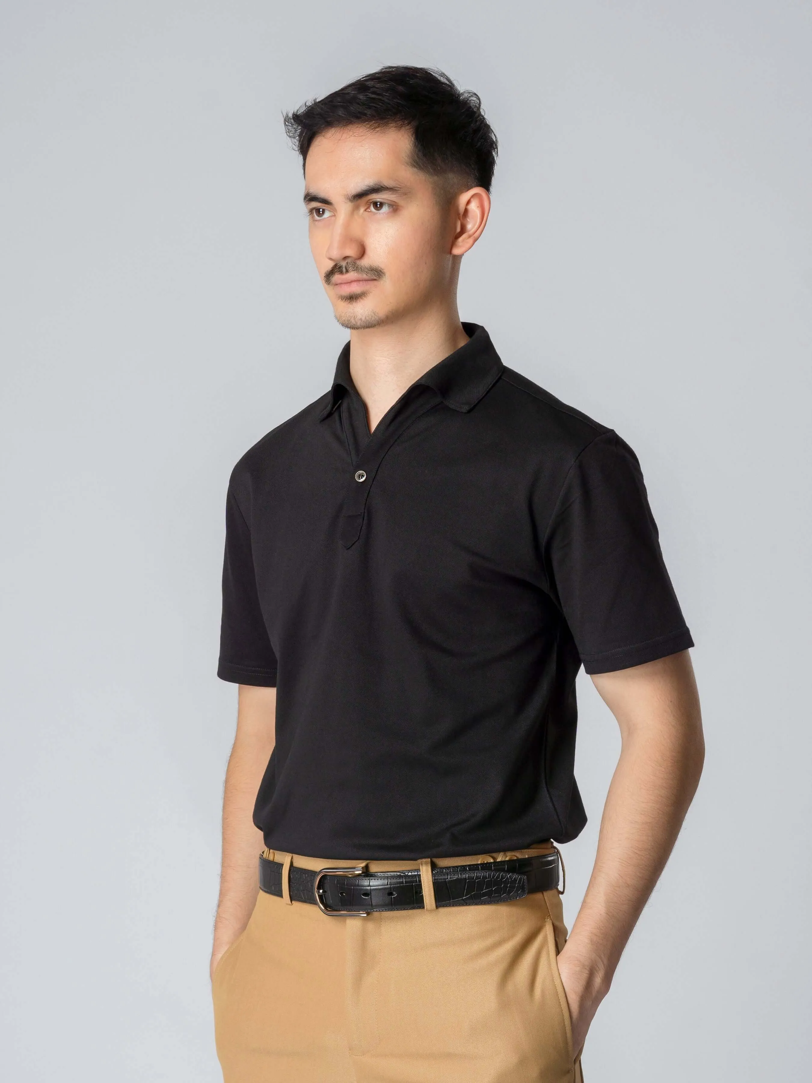 Ezio Polo Shirt - Black One-Piece Collar