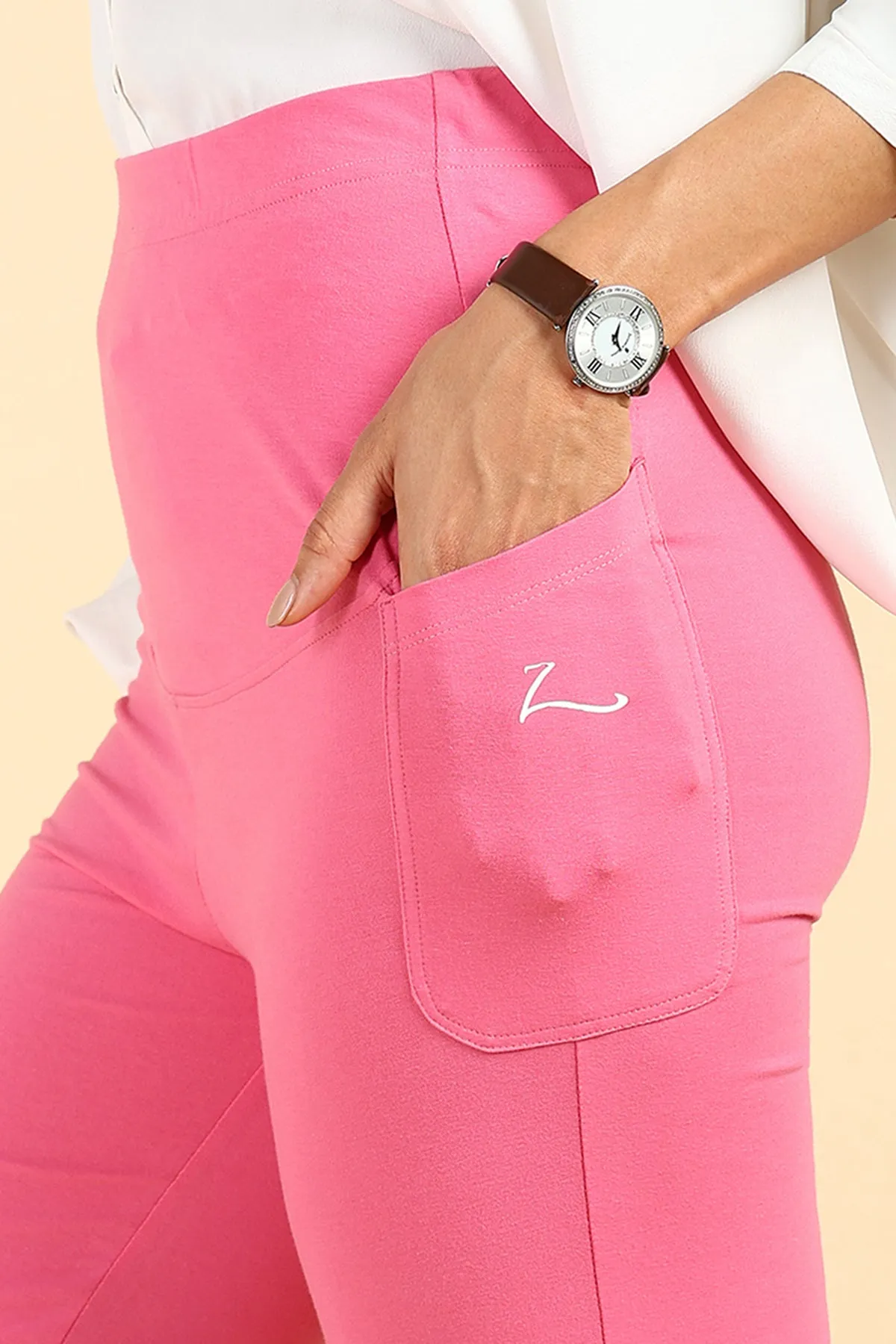 Fit & Flare Cotton Pink Maternity Pants (Pregnancy & Postpartum)