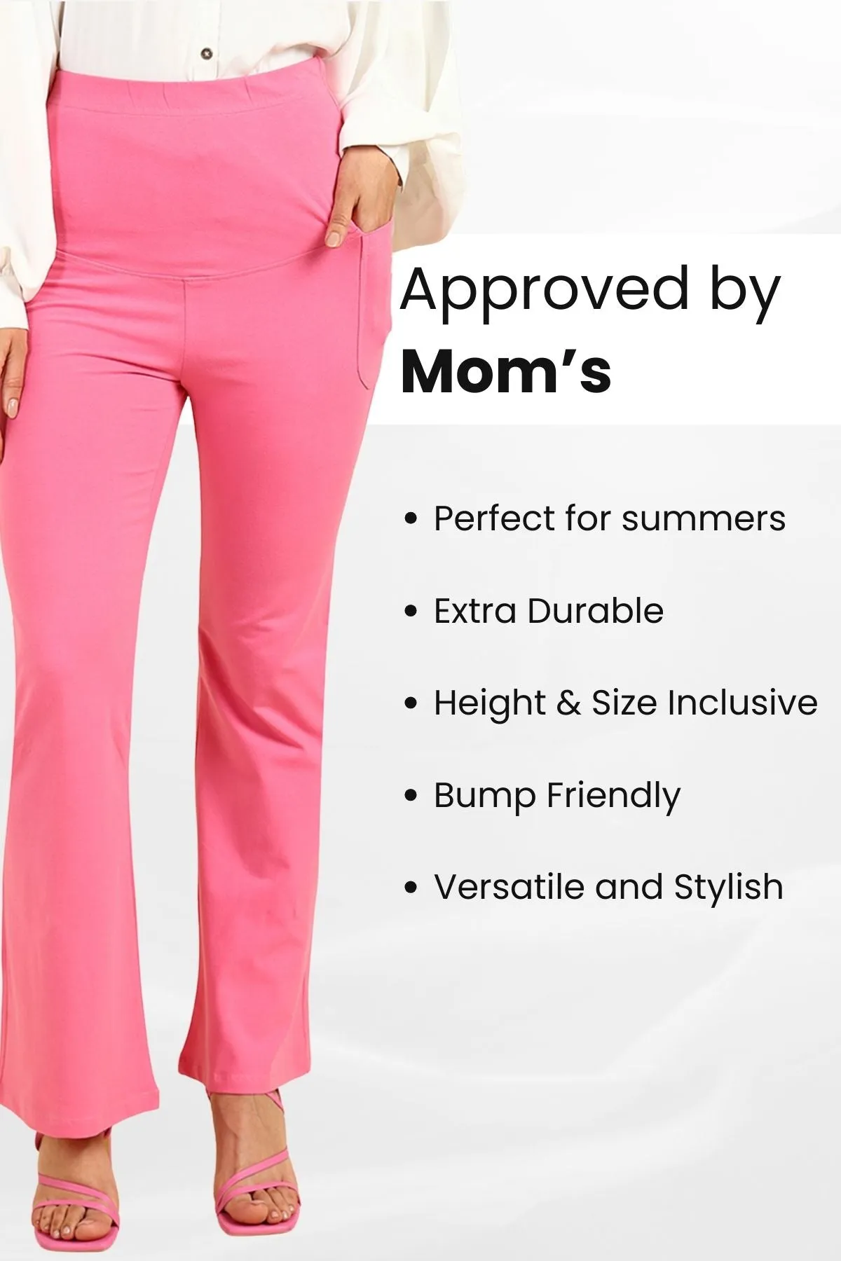 Fit & Flare Cotton Pink Maternity Pants (Pregnancy & Postpartum)