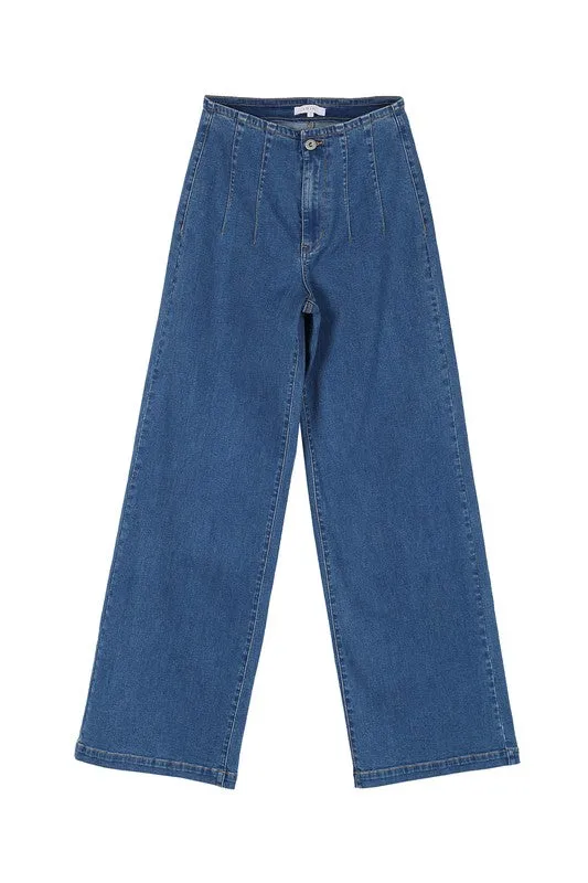 Flared High Waist Pin Tuck Jeans