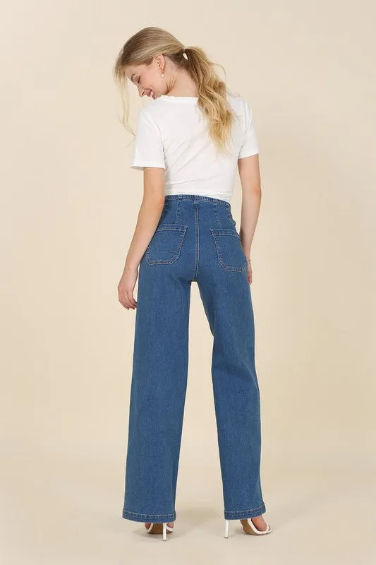 Flared High Waist Pin Tuck Jeans