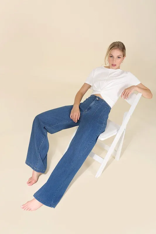 Flared High Waist Pin Tuck Jeans