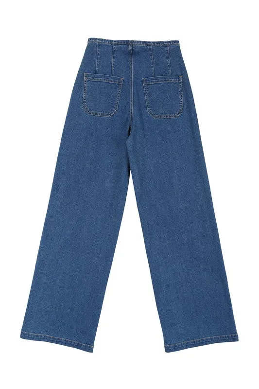 Flared High Waist Pin Tuck Jeans