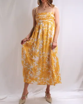 Floral Dress with Bust Pleating - Light Orange Multi