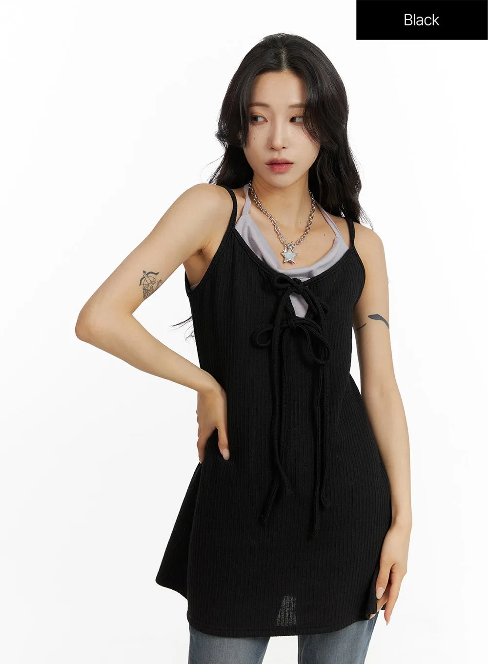 Front Tie Ribbon Cami Dress CF416