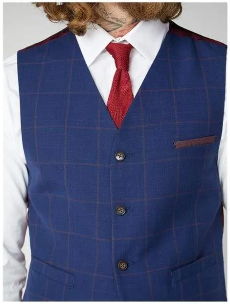 Gibson London Regent Navy / Burgundy Check Waistcoat