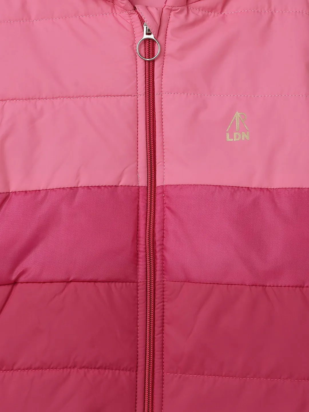 Girls Colour Blocked Puffa Jacket Pink with Hood