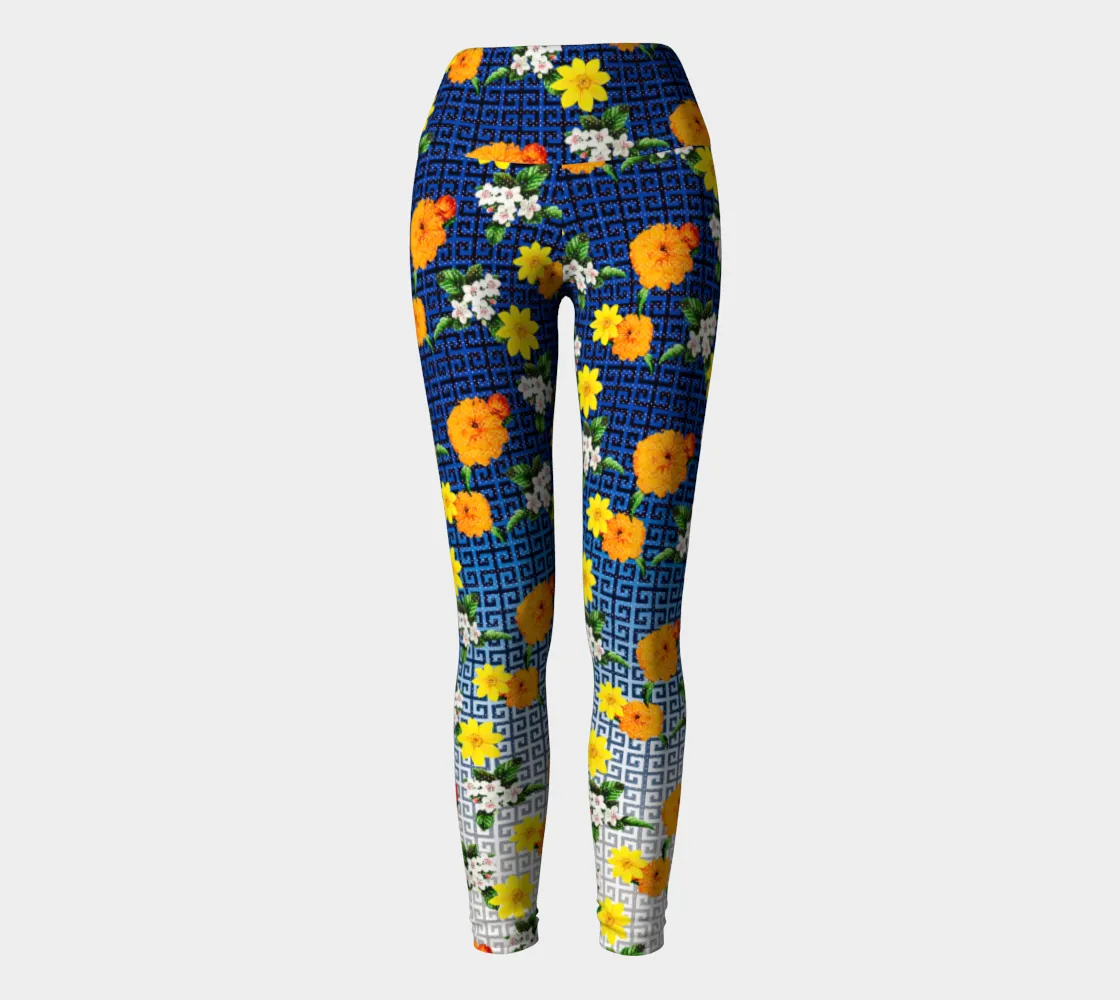 Greek Key Floral Lattice Yoga Leggings