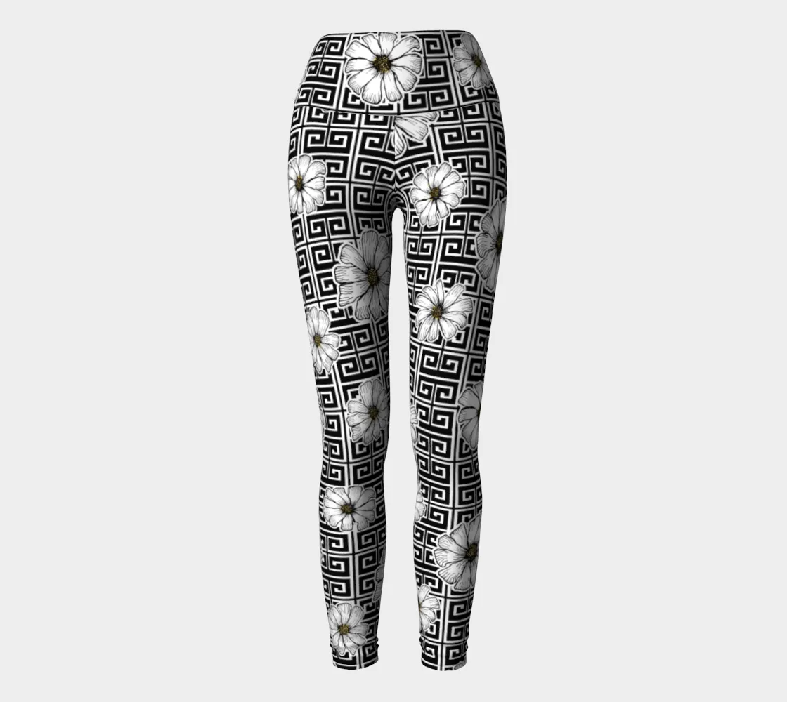 Greek Key Floral Yoga Leggings