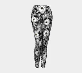 Greek Key Floral Yoga Leggings