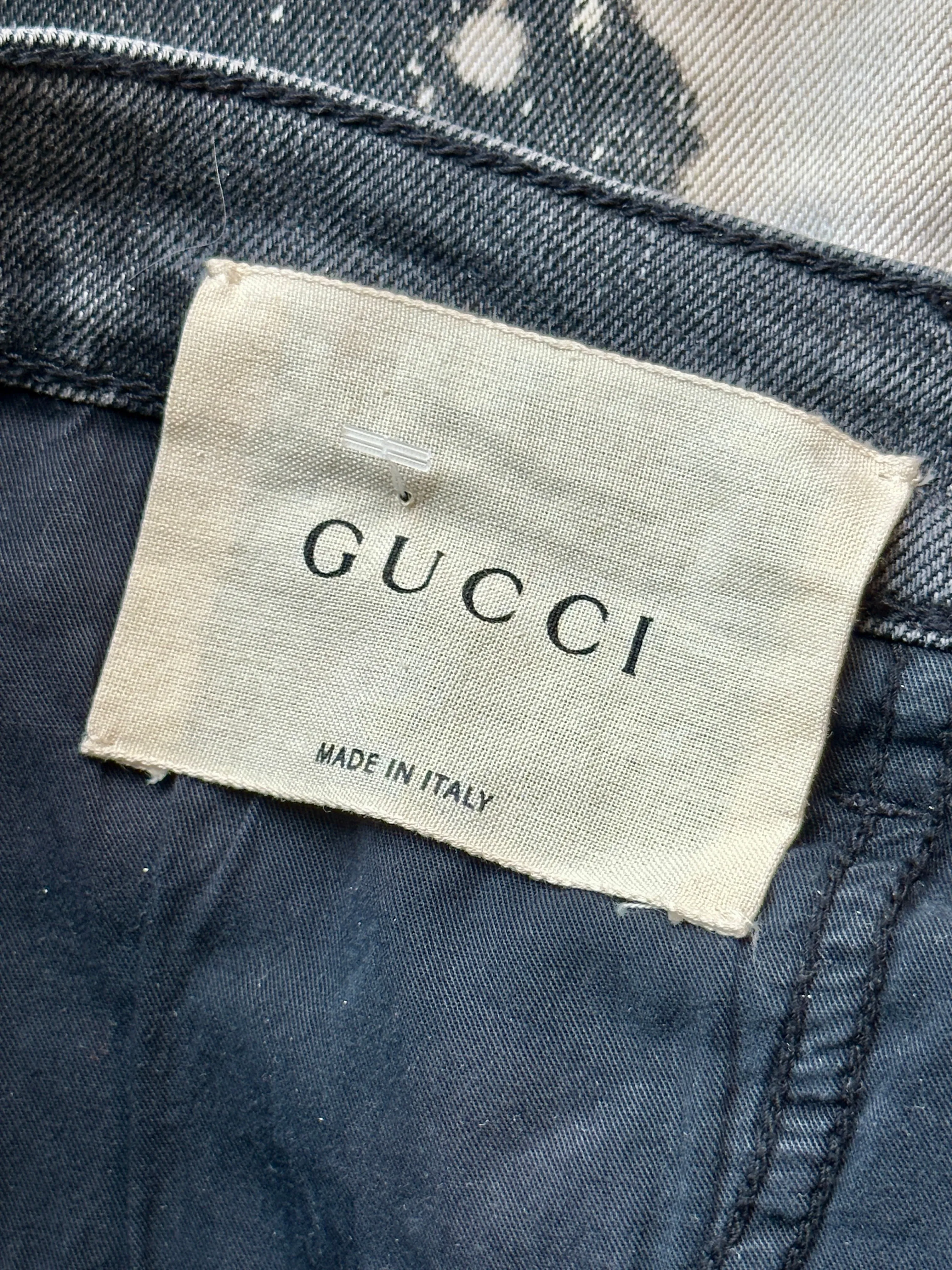 GUCCI Bleach Splattered Skinny Jeans with Rose Patch  Small