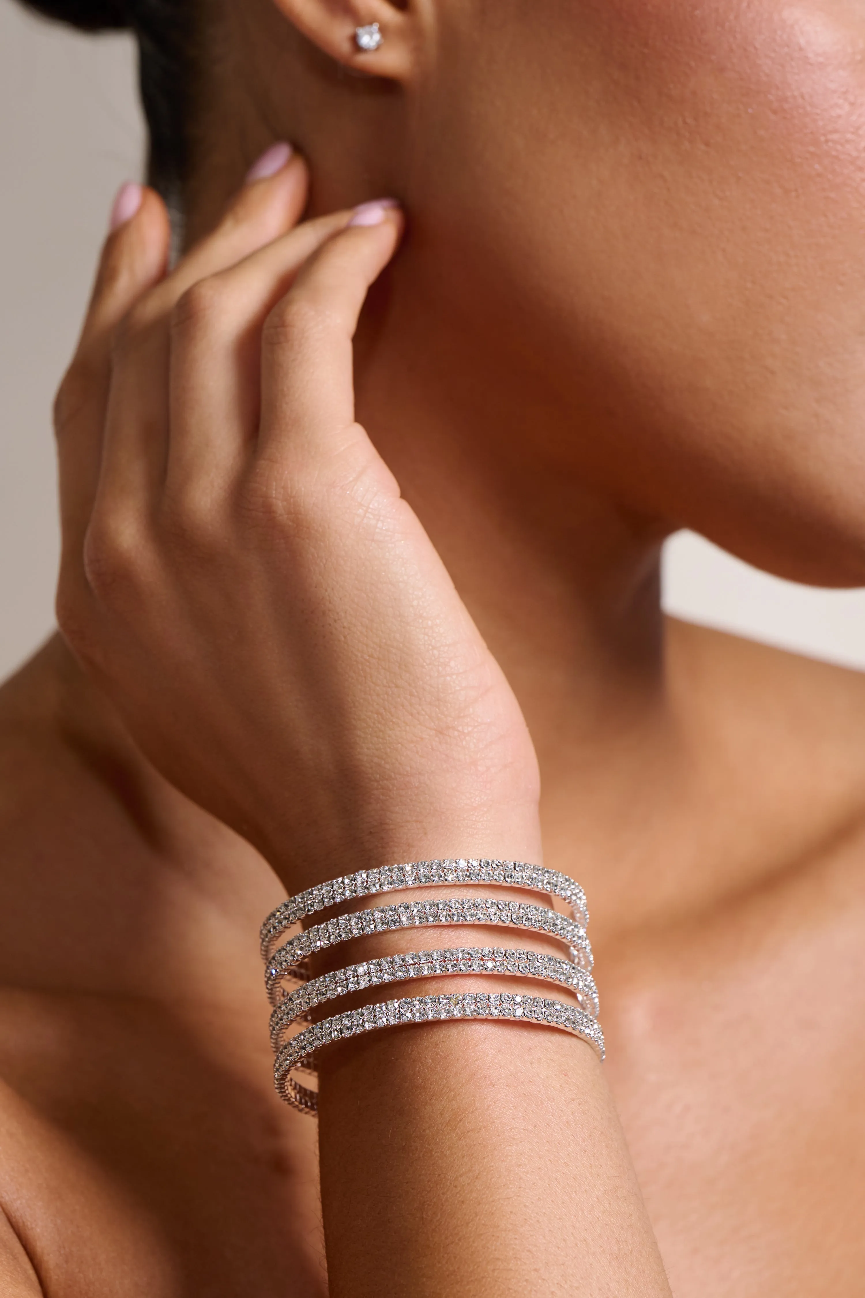 Halle | Silver Layered Statement Bangle