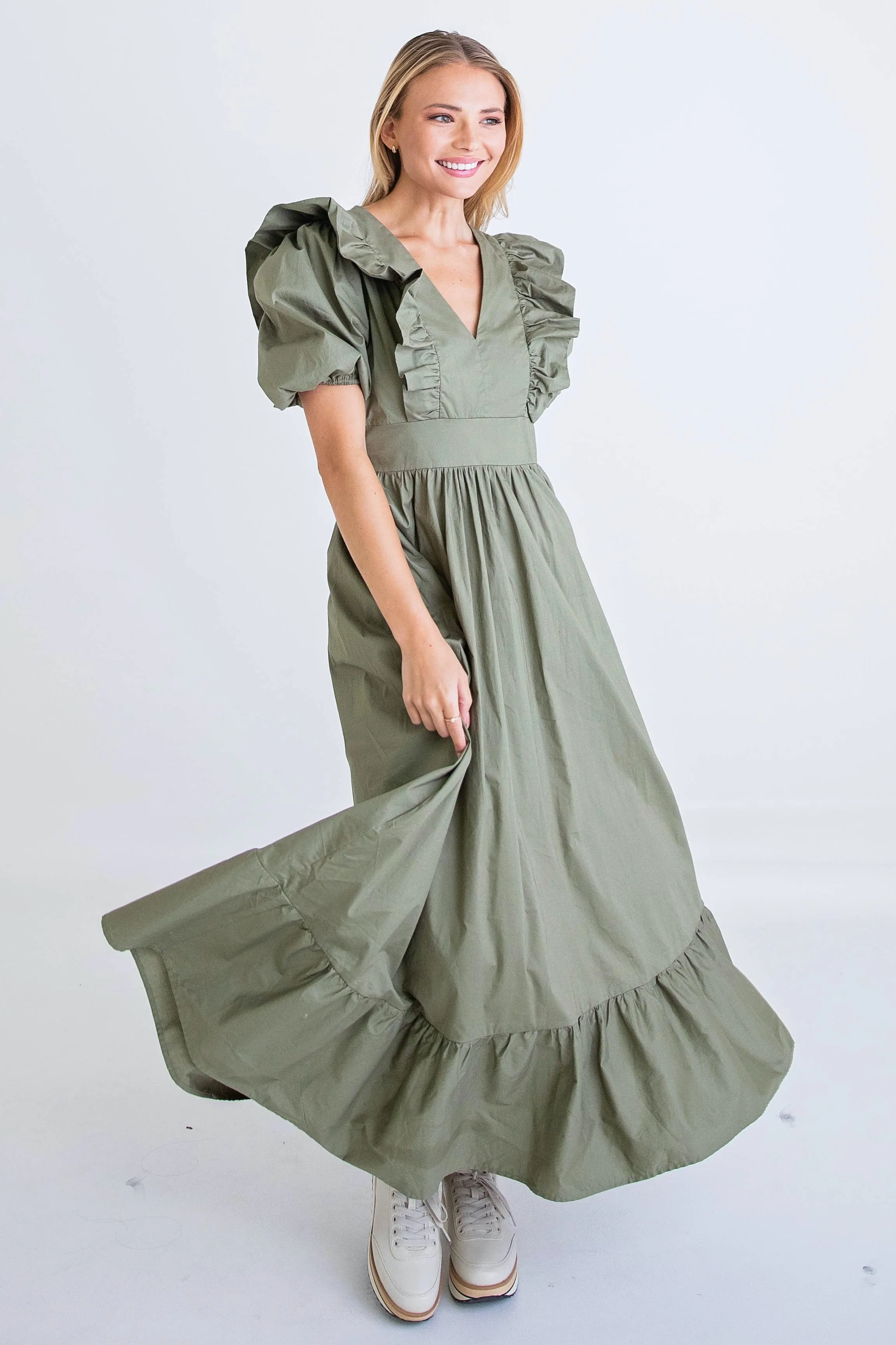 KARLIE Ruffle Puff Sleeve Maxi Dress