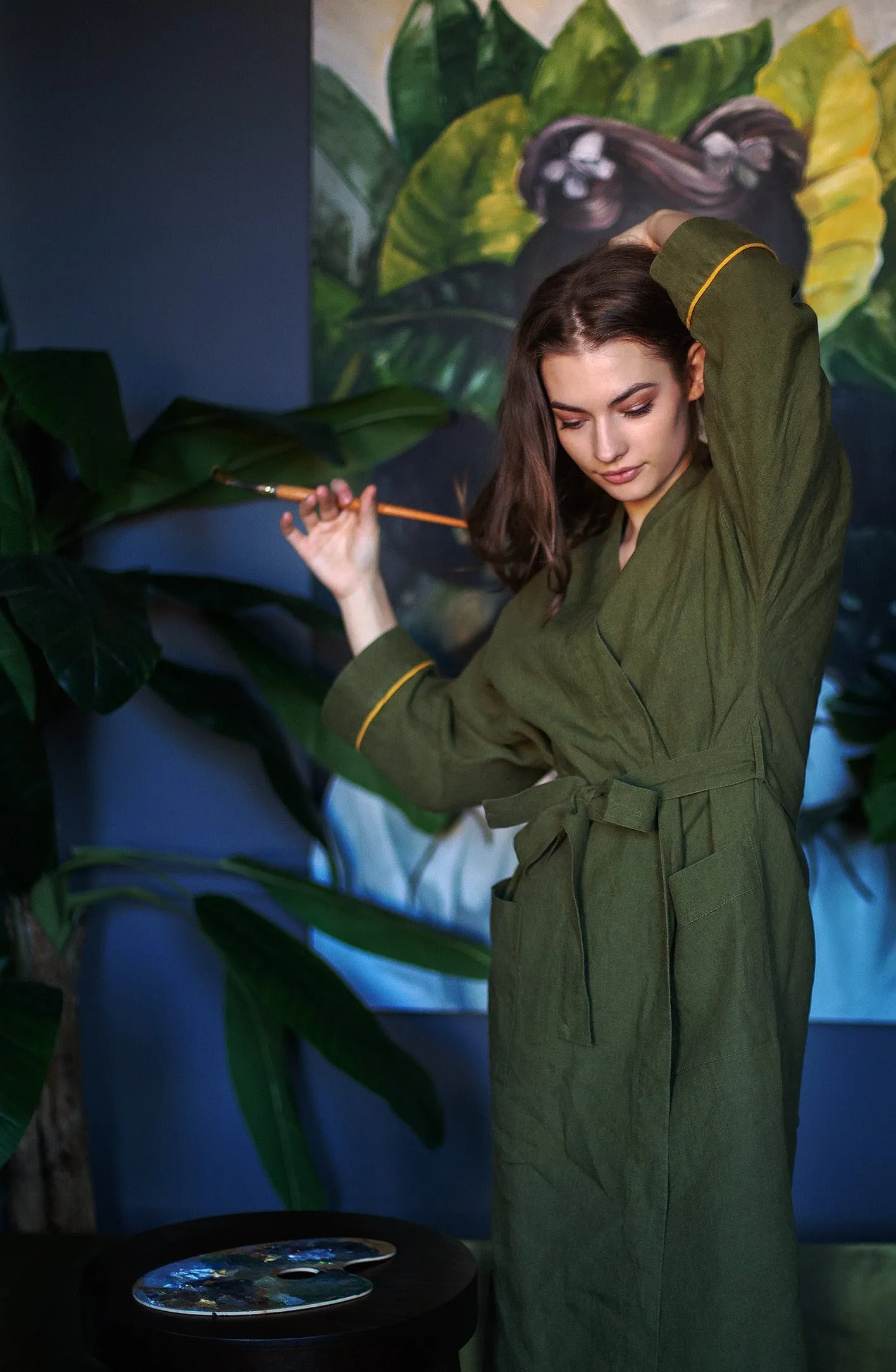 Linen robe "Passionate" (Olive)