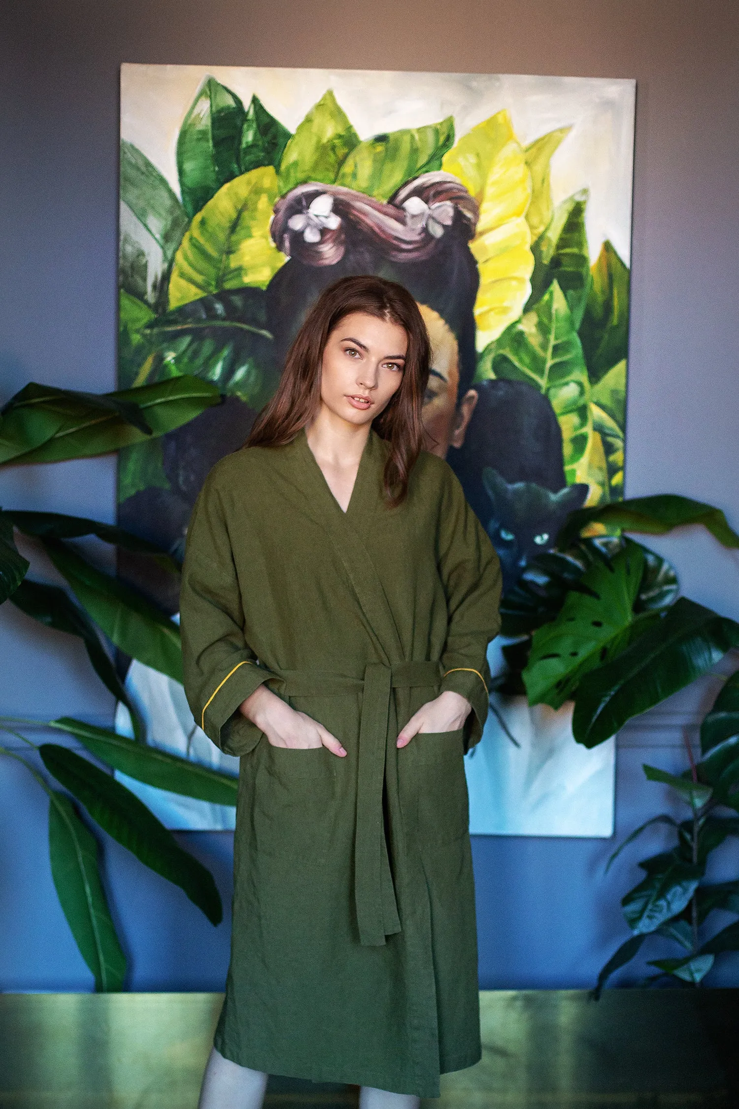 Linen robe "Passionate" (Olive)