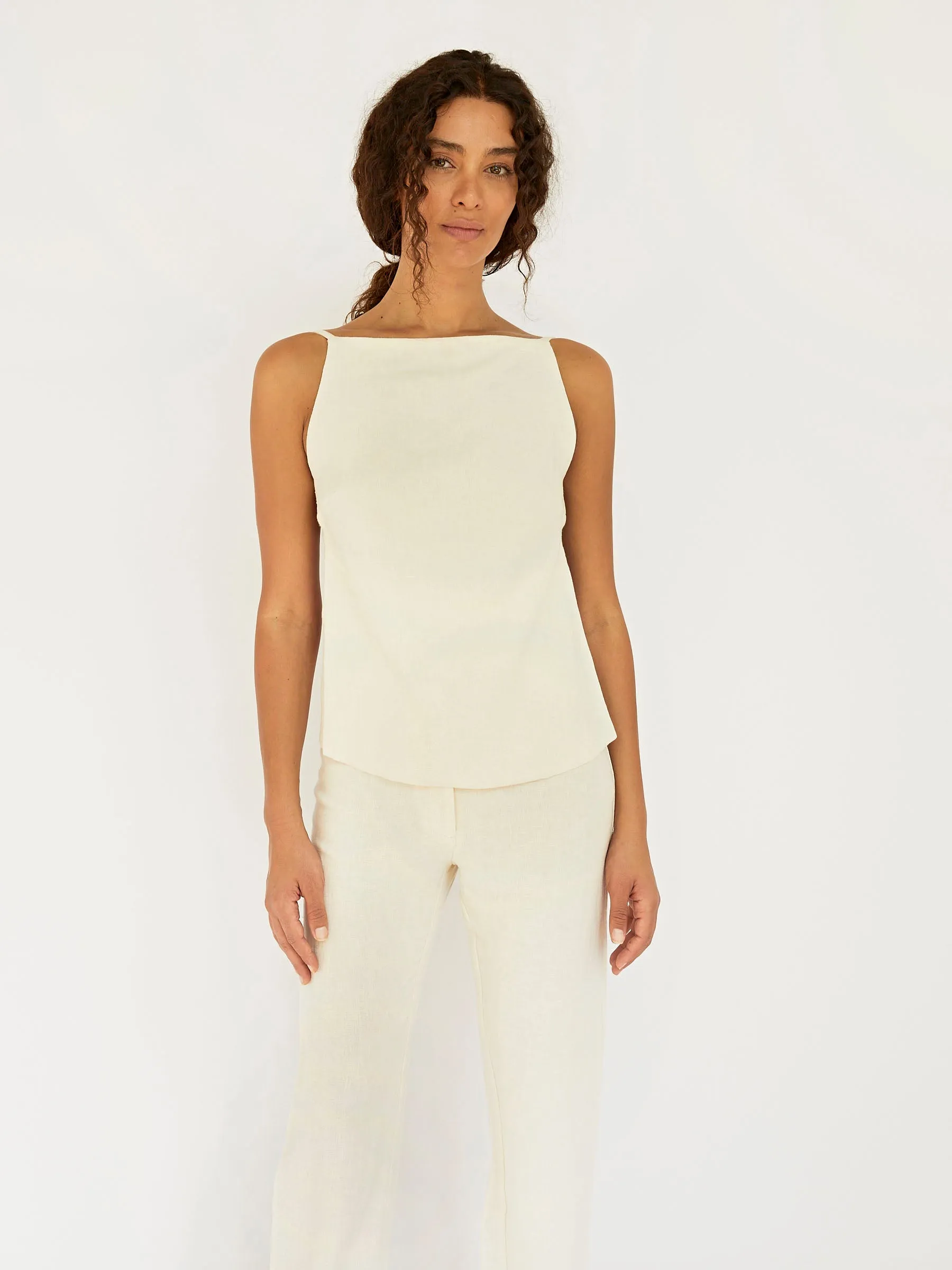 Linen Square Neck Top