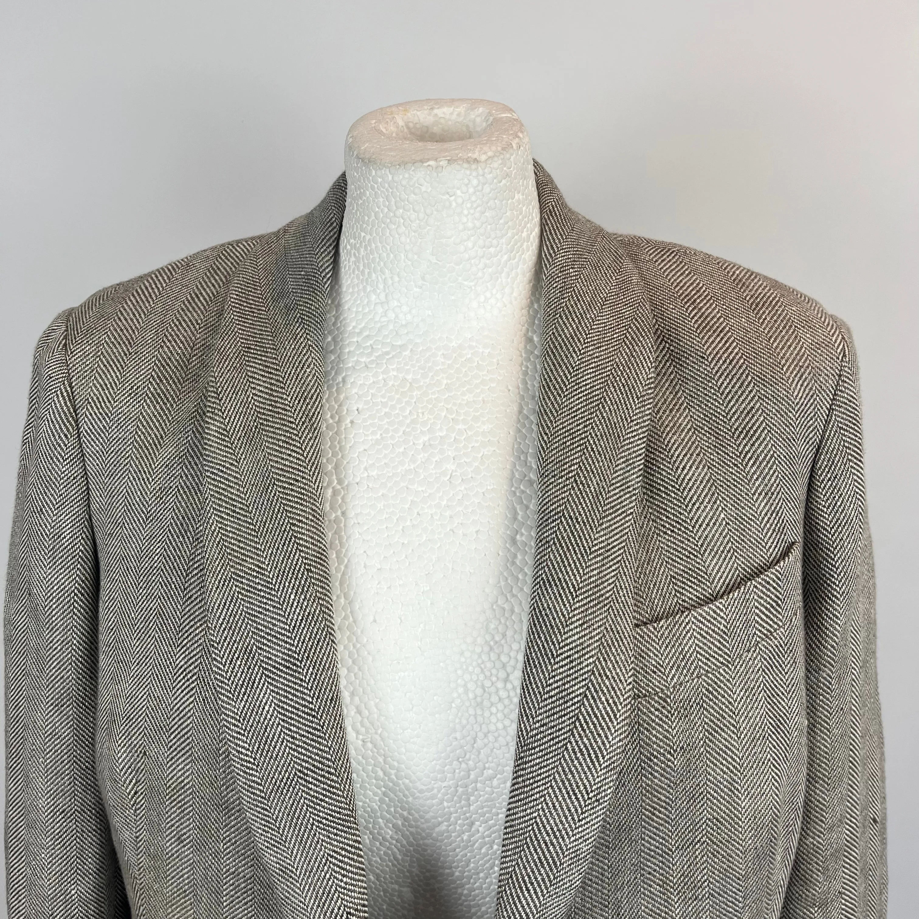 Loro Piana Taupe Herringbone Linen &  Silk Jacket S