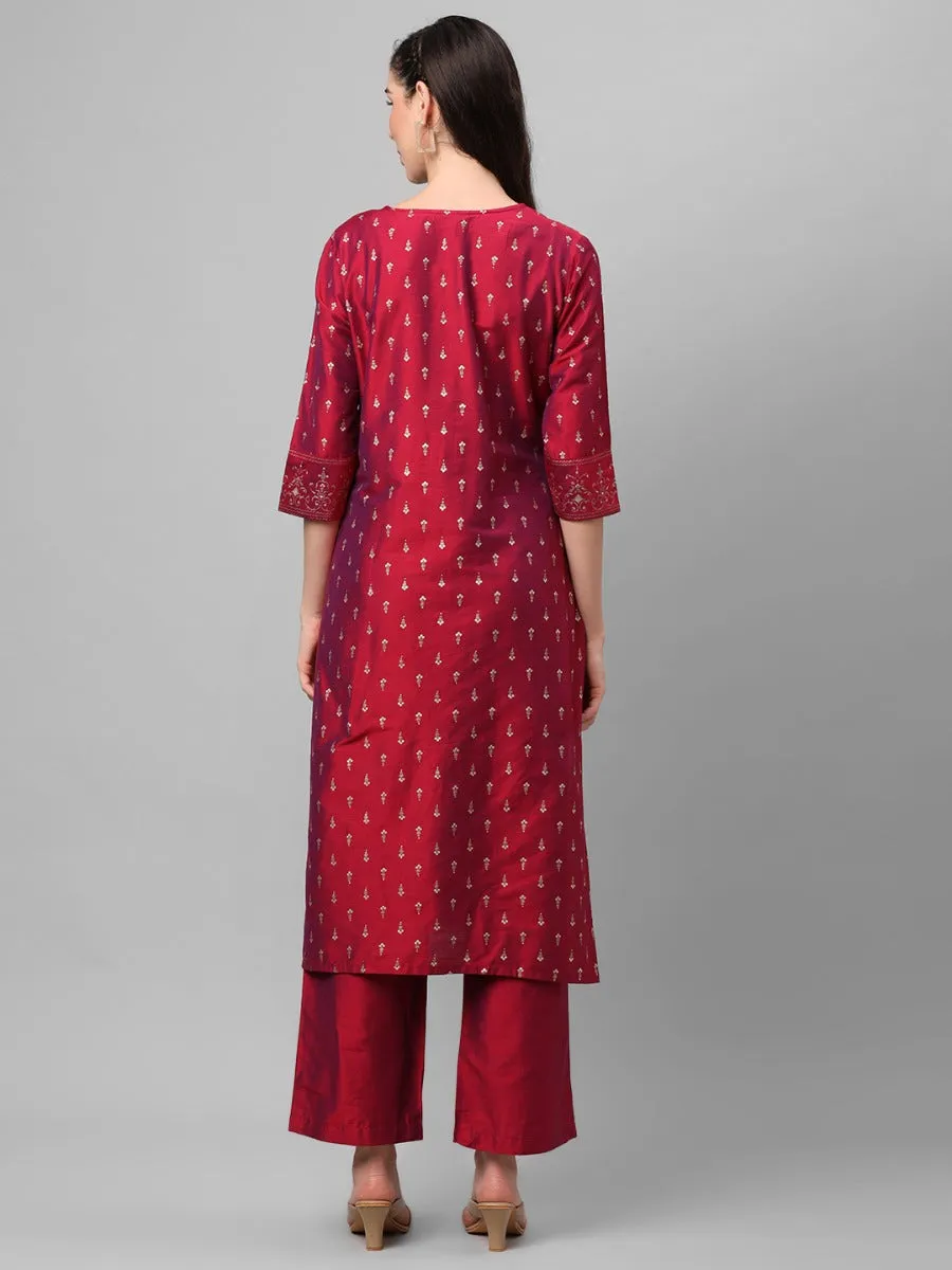 Magenta Ornamental Printed Kurta With Comfort Pant