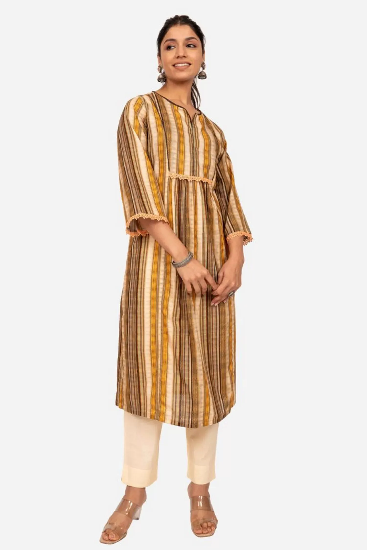 Multi printed yellow kurta