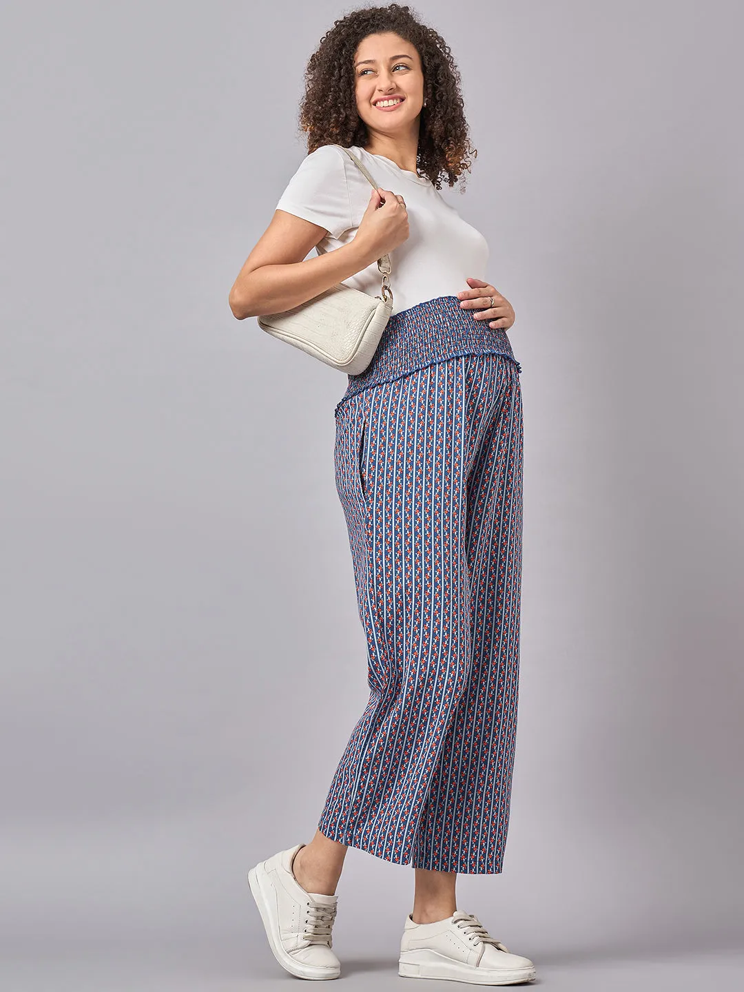 Multicolour Printed Maternity Pants For Pregnancy