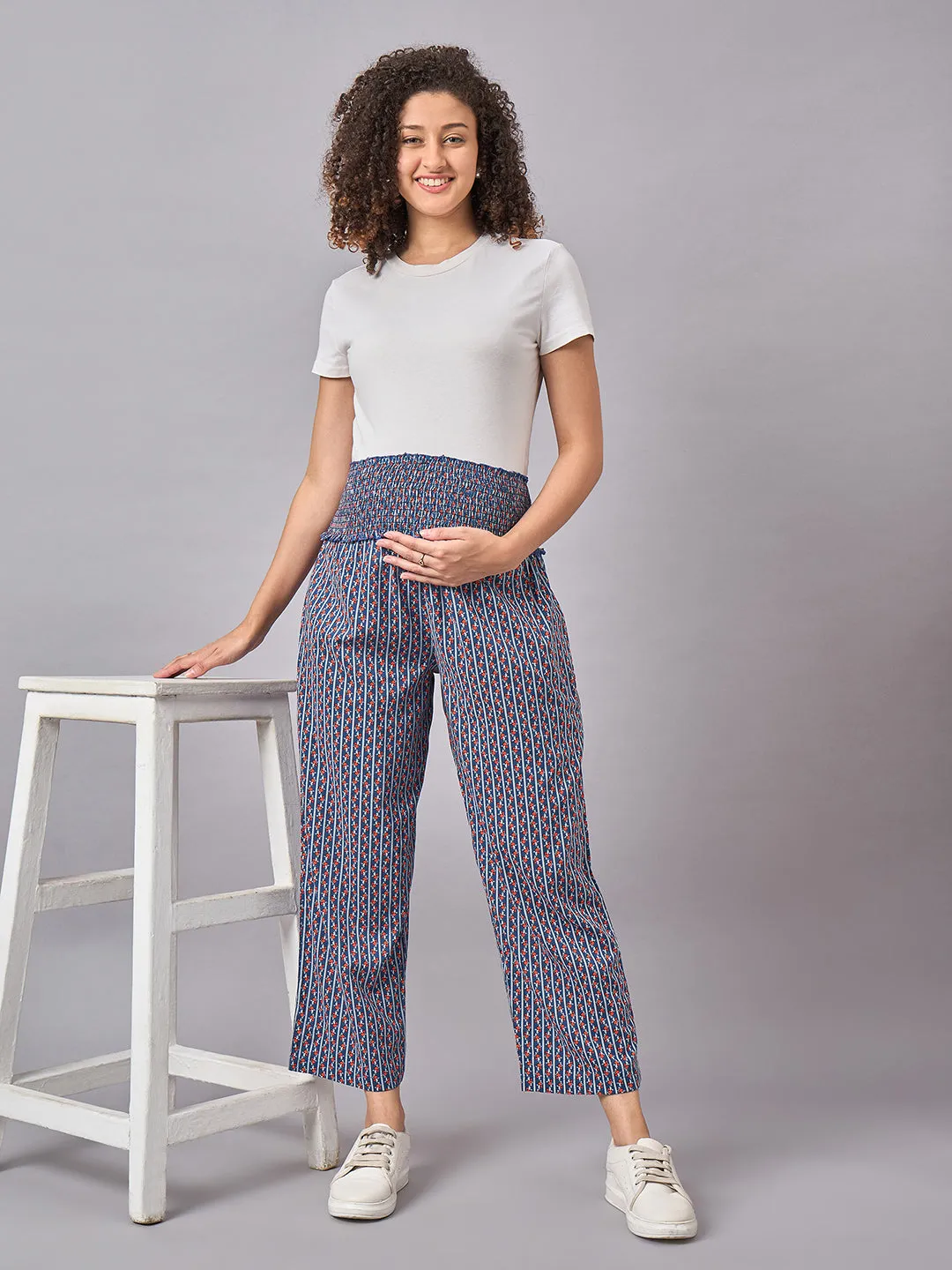 Multicolour Printed Maternity Pants For Pregnancy