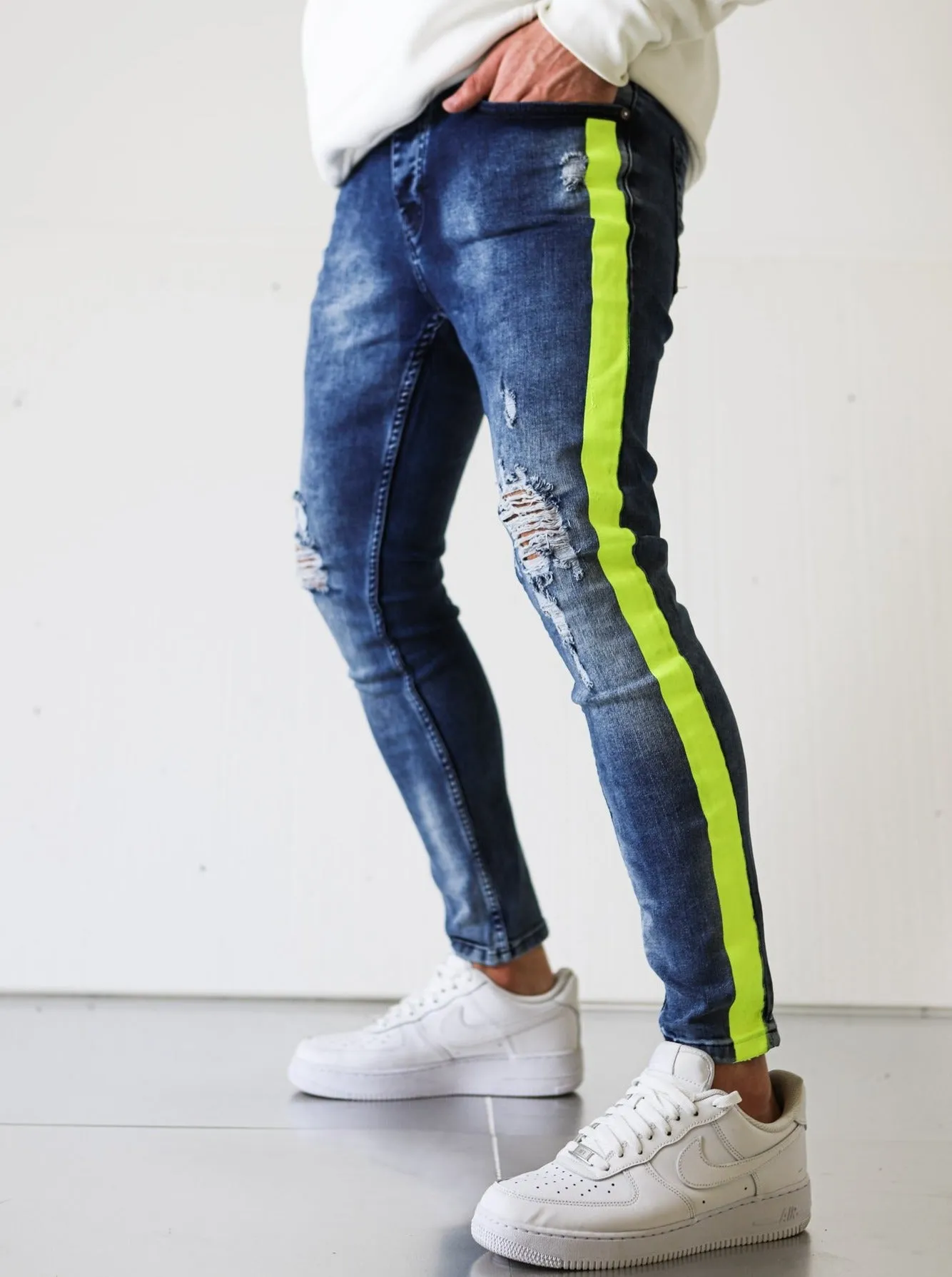 Neon Striped Ripped Jeans