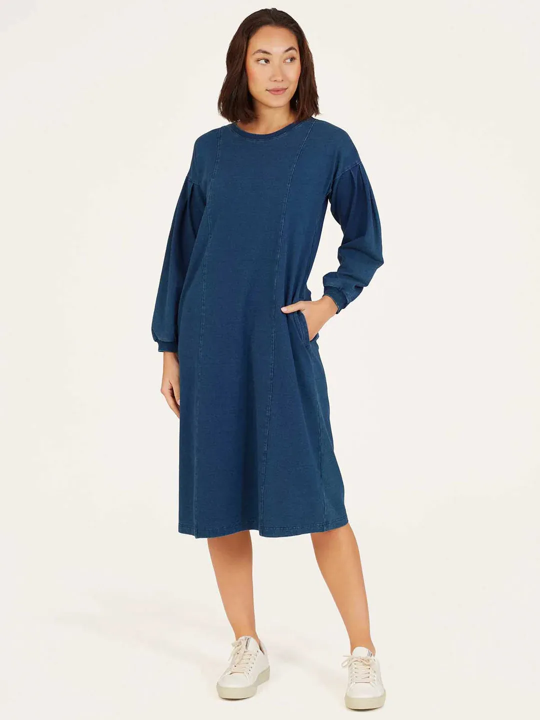 NOW 25% OFF Thought Clothing Ioana Organic Cotton Jersey Dress in Indigo Blue