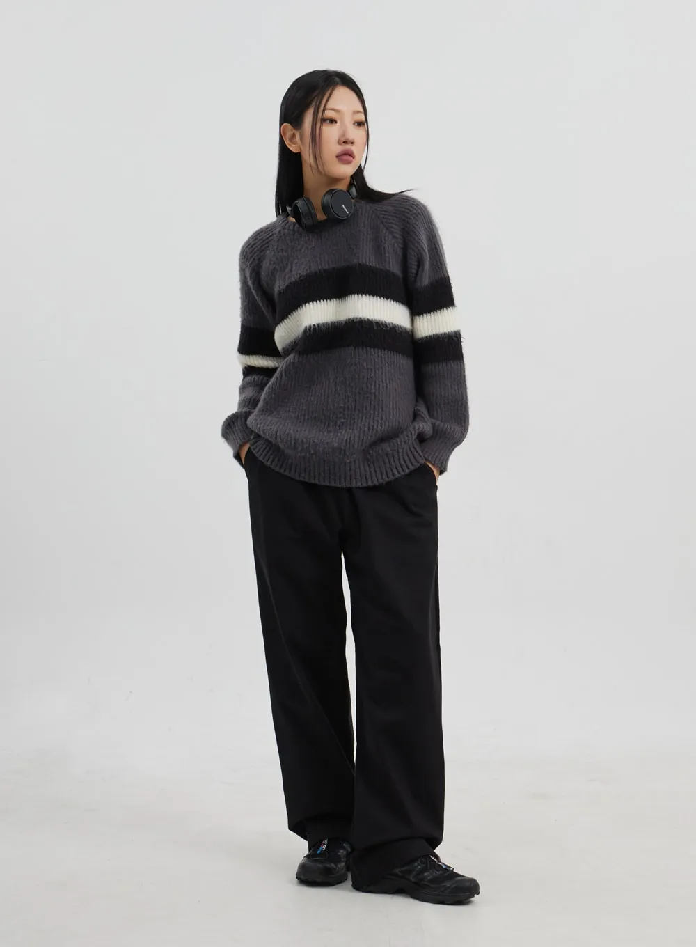 Oversized Crewneck Stripe Sweater CJ319