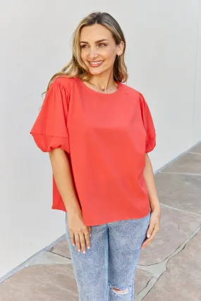 Petal Dew Sweet Innocence Full Size Puff Short Sleeve Top In Tomato