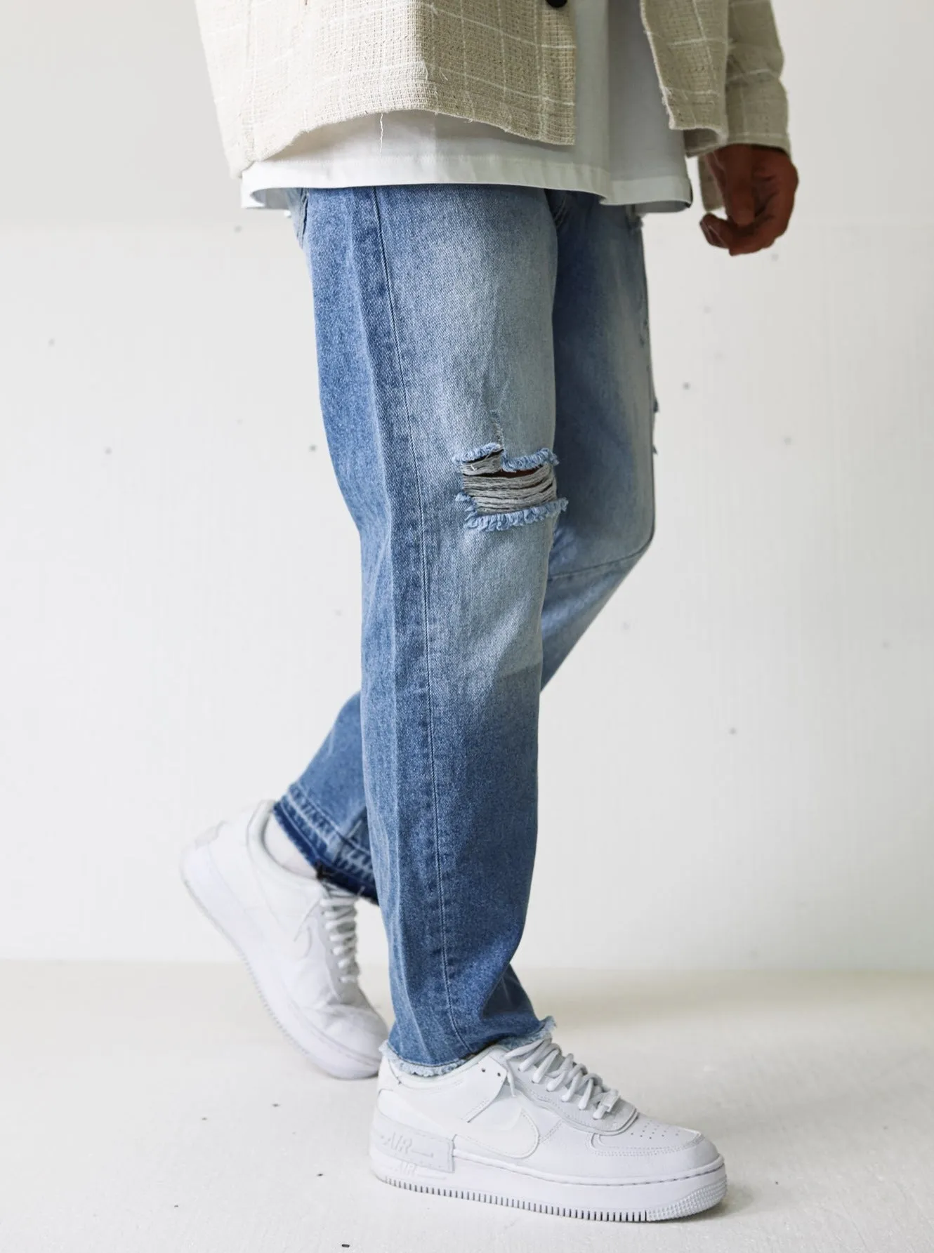 Premium Ripped Light Blue Asymmetrical Jeans