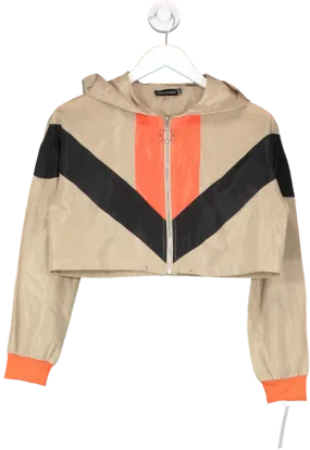 PrettyLittleThing Beige Colourblock Hooded Shell Suit Crop Windbreaker UK 8