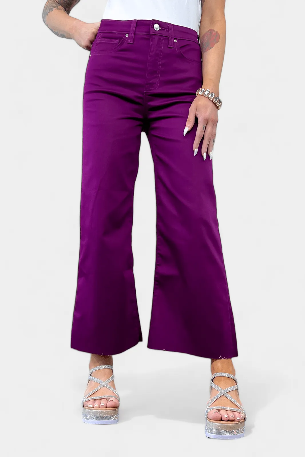 Purple Flare Cropped Denim Pants